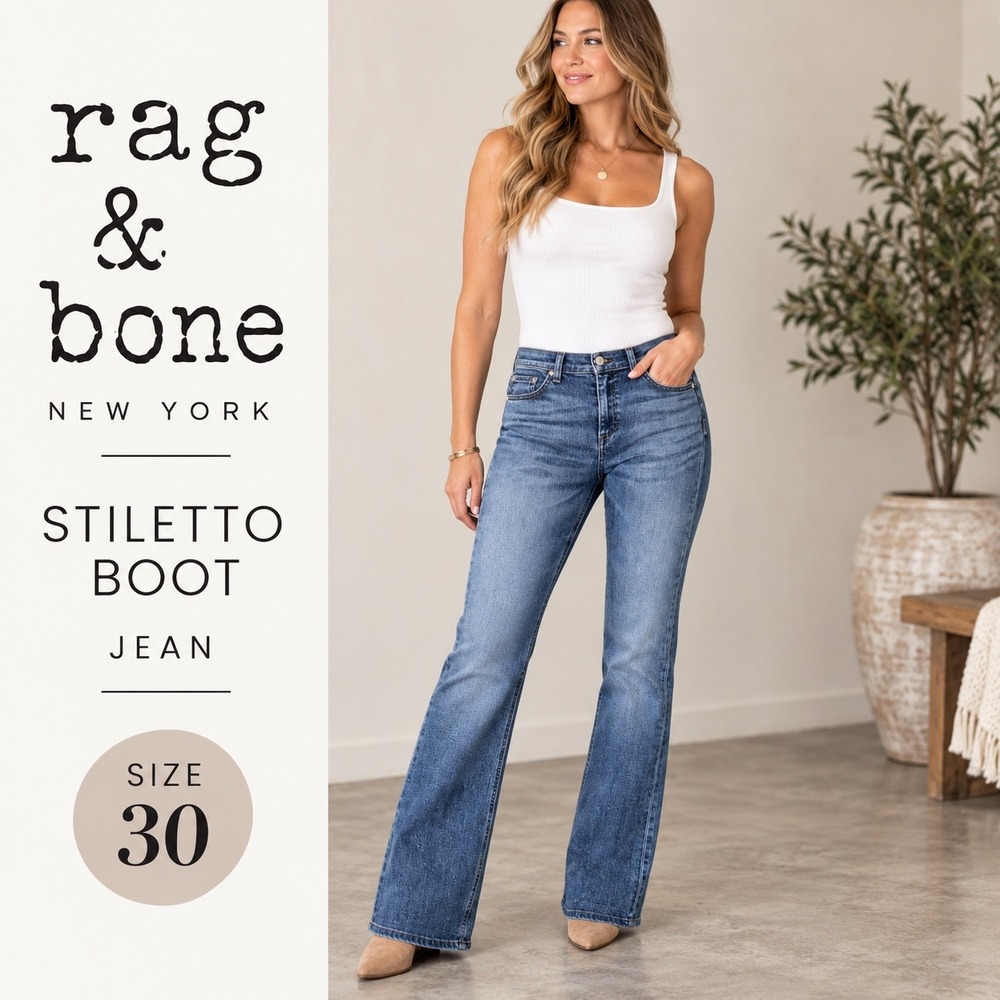 Rag & Bone Stiletto Boot Jeans Womens 30 Blue Belgrave Wash Mid Rise Bootcut